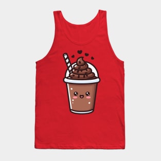 Kawaii Dark Hot Chocolate Milkshake with Chocolate Hearts | Design for Kawaii Food Lovers Tank Top